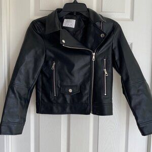 Zara Black Faux Leather Moto Jacket Size 10 (small) with zipper pockets